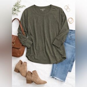 LOFT Olive Green Long Sleeve Tee S | Soft Casual Basic Top